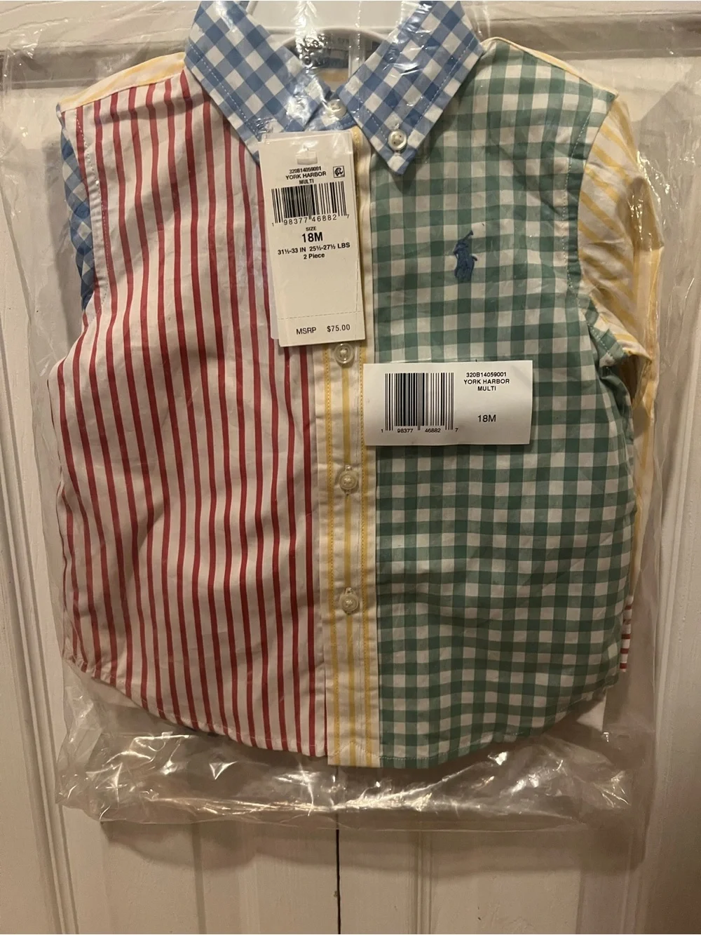 BNWT Ralph Lauren Patchwork Gingham / Striped Button-Down with Cream Shorts